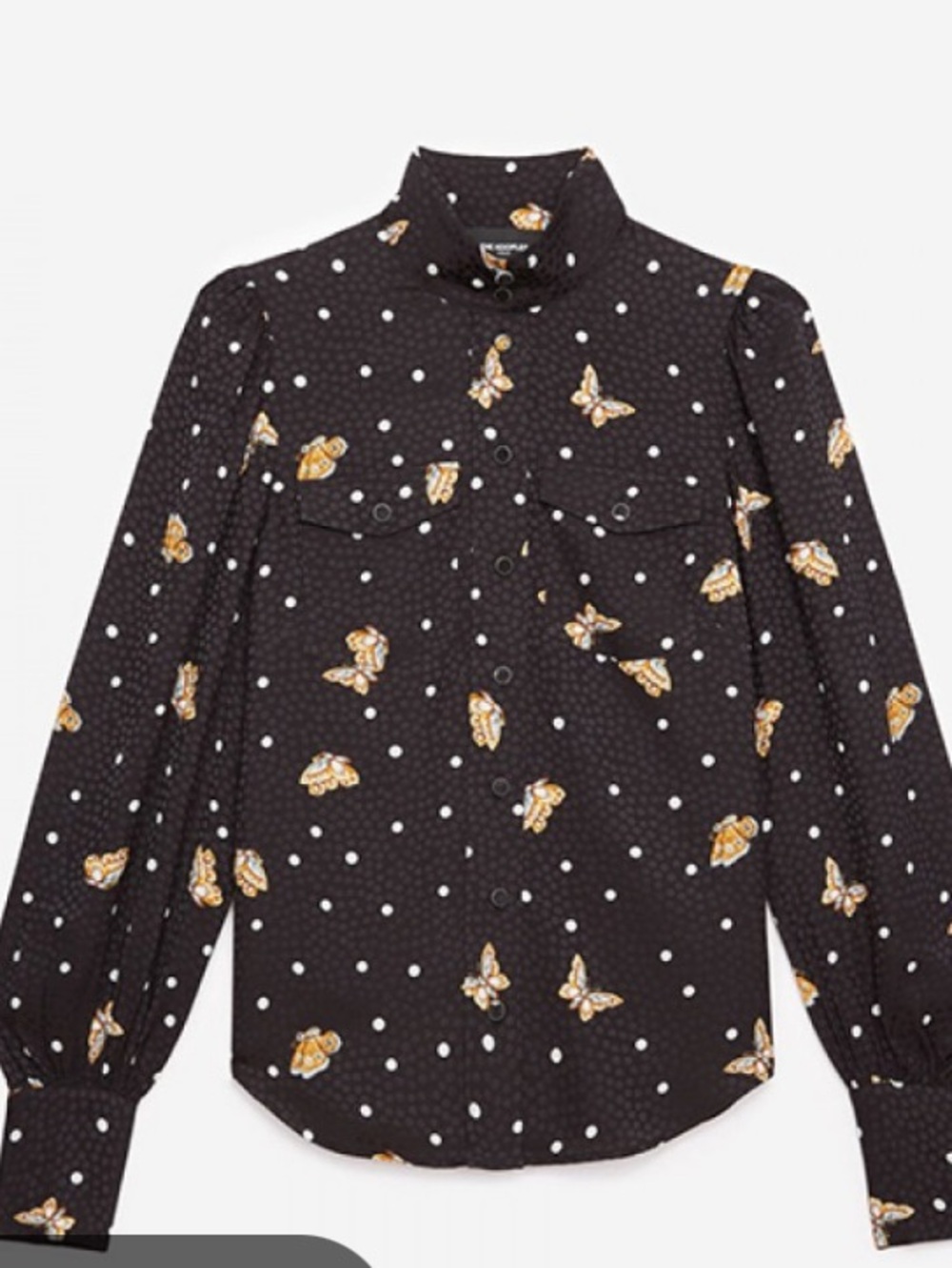 The Kooples Women’s Black Polka Dot Butterfly Print Blouse Size 2, M